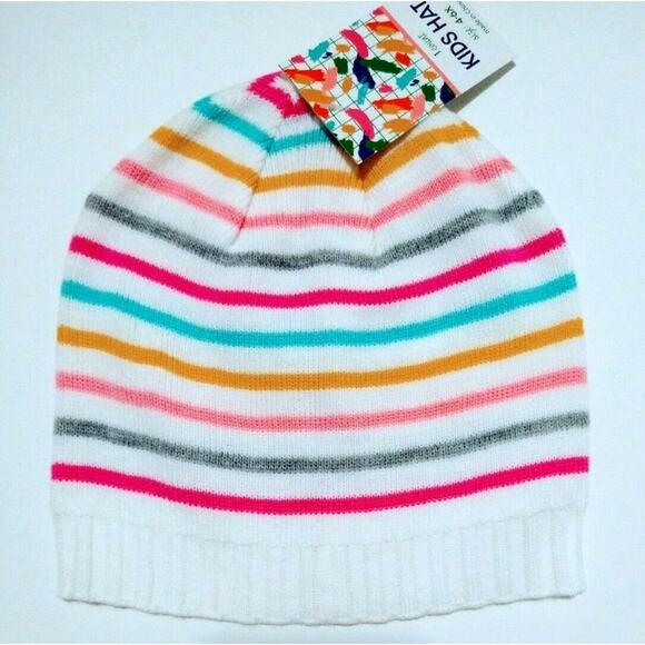 Kids Rainbow Stripe Knit Beanie Lightweight Warmth Fall Winter Unisex Hat, 4-6X - Picture 2 of 3